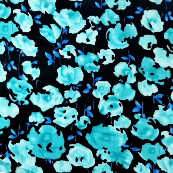 Floral Viscose Chalis - Design 1 TURQUOISE